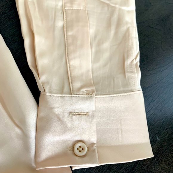Gold shimmery designer 95% silk buttoned down blouse for women, size S - Picture 5 of 10